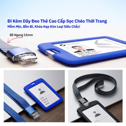 Bao Đựng Thẻ Nhân Viên Silicone Cao Cấp Mặt Acrylic Trong Suốt Kèm Dây Đeo Thời Trang