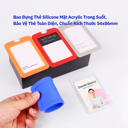 Bao Đựng Thẻ Nhân Viên Silicone Cao Cấp Mặt Acrylic Trong Suốt Kèm Dây Đeo Thời Trang