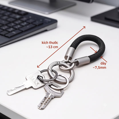 Móc Khóa Dây Dệt Hợp Kim Cao Cấp Kèm 8 Vòng Chìa Thông Minh Tách Phân Loại Chìa Khóa