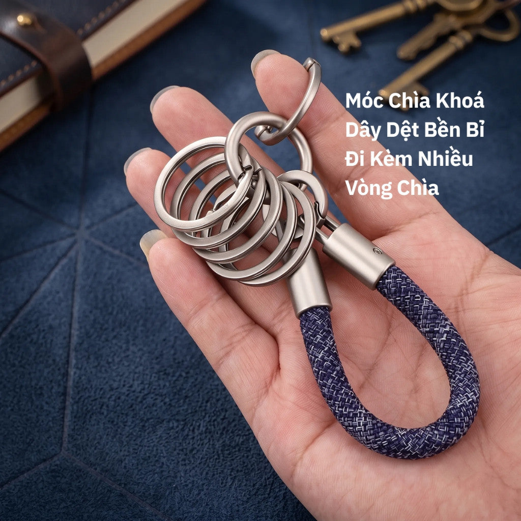 Móc Khóa Dây Dệt Hợp Kim Cao Cấp Kèm 8 Vòng Chìa Thông Minh Tách Phân Loại Chìa Khóa