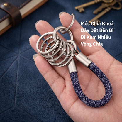 Móc Khóa Dây Dệt Hợp Kim Cao Cấp Kèm 8 Vòng Chìa Thông Minh Tách Phân Loại Chìa Khóa