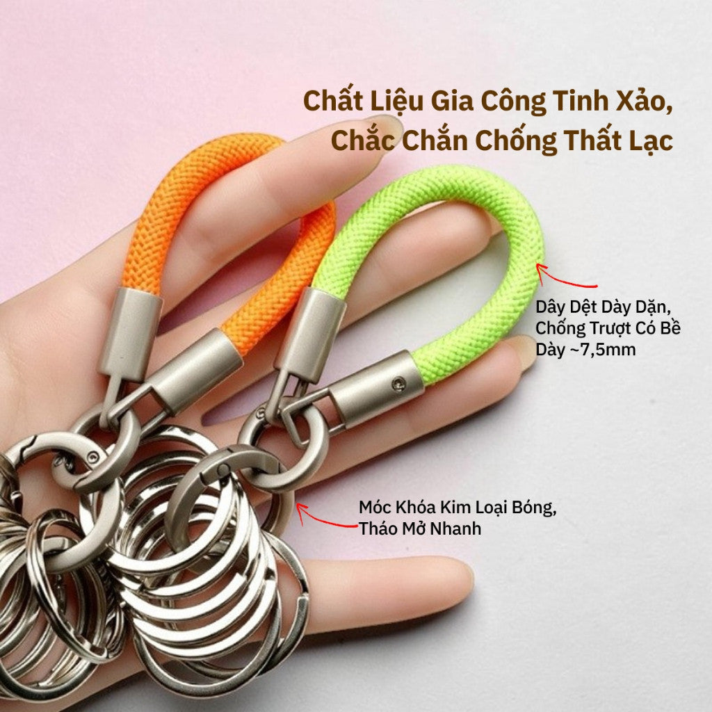 Móc Khóa Dây Dệt Hợp Kim Cao Cấp Kèm 8 Vòng Chìa Thông Minh Tách Phân Loại Chìa Khóa