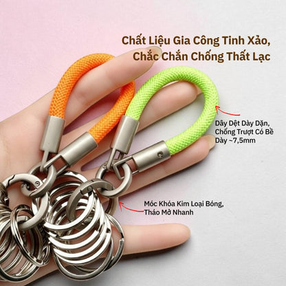 Móc Khóa Dây Dệt Hợp Kim Cao Cấp Kèm 8 Vòng Chìa Thông Minh Tách Phân Loại Chìa Khóa