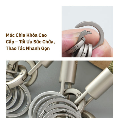 Móc Khóa Dây Dệt Hợp Kim Cao Cấp Kèm 8 Vòng Chìa Thông Minh Tách Phân Loại Chìa Khóa