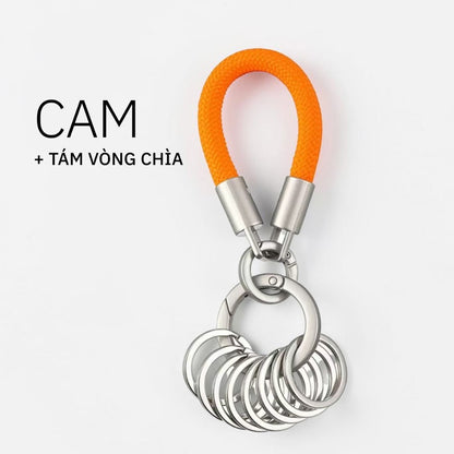 Móc Khóa Dây Dệt Hợp Kim Cao Cấp Kèm 8 Vòng Chìa Thông Minh Tách Phân Loại Chìa Khóa
