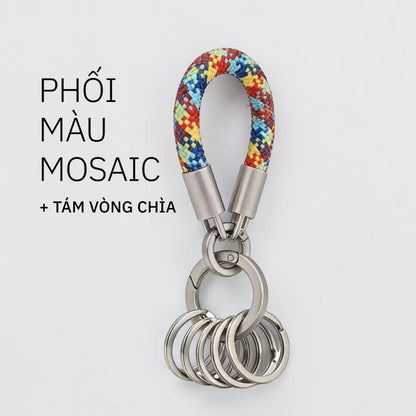 Móc Khóa Dây Dệt Hợp Kim Cao Cấp Kèm 8 Vòng Chìa Thông Minh Tách Phân Loại Chìa Khóa