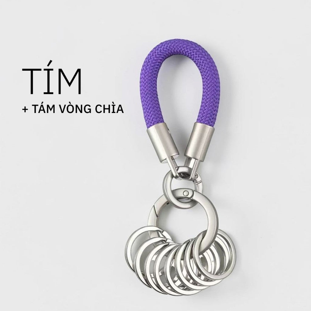 Móc Khóa Dây Dệt Hợp Kim Cao Cấp Kèm 8 Vòng Chìa Thông Minh Tách Phân Loại Chìa Khóa