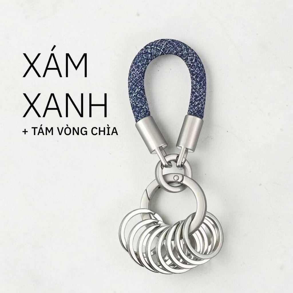 Móc Khóa Dây Dệt Hợp Kim Cao Cấp Kèm 8 Vòng Chìa Thông Minh Tách Phân Loại Chìa Khóa