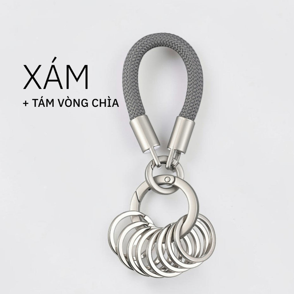 Móc Khóa Dây Dệt Hợp Kim Cao Cấp Kèm 8 Vòng Chìa Thông Minh Tách Phân Loại Chìa Khóa