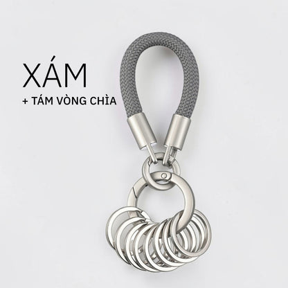 Móc Khóa Dây Dệt Hợp Kim Cao Cấp Kèm 8 Vòng Chìa Thông Minh Tách Phân Loại Chìa Khóa
