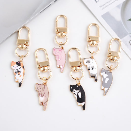 Móc Khóa Hình Mèo Dáng Bám Kim Loại Mini Dễ Thương Treo Túi Xách Balo Quà Tặng
