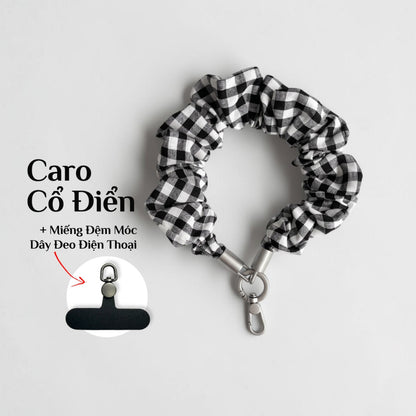 Dây Đeo Điện Thoại Vải Scrunchie Co Giãn Đa Năng Kèm Miếng Đệm Móc Chống Rơi Vỡ