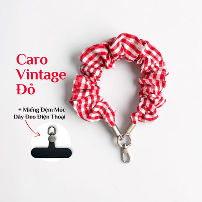 Dây Đeo Điện Thoại Vải Scrunchie Co Giãn Đa Năng Kèm Miếng Đệm Móc Chống Rơi Vỡ