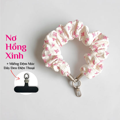 Dây Đeo Điện Thoại Vải Scrunchie Co Giãn Đa Năng Kèm Miếng Đệm Móc Chống Rơi Vỡ