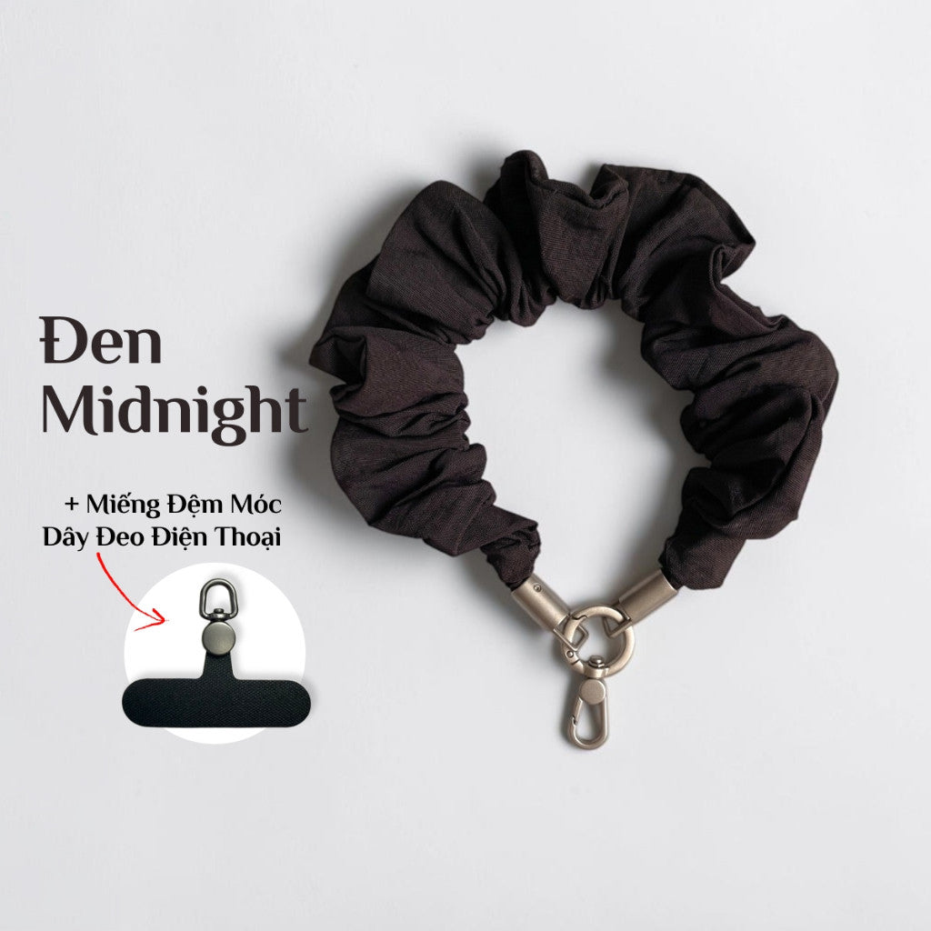 Dây Đeo Điện Thoại Vải Scrunchie Co Giãn Đa Năng Kèm Miếng Đệm Móc Chống Rơi Vỡ