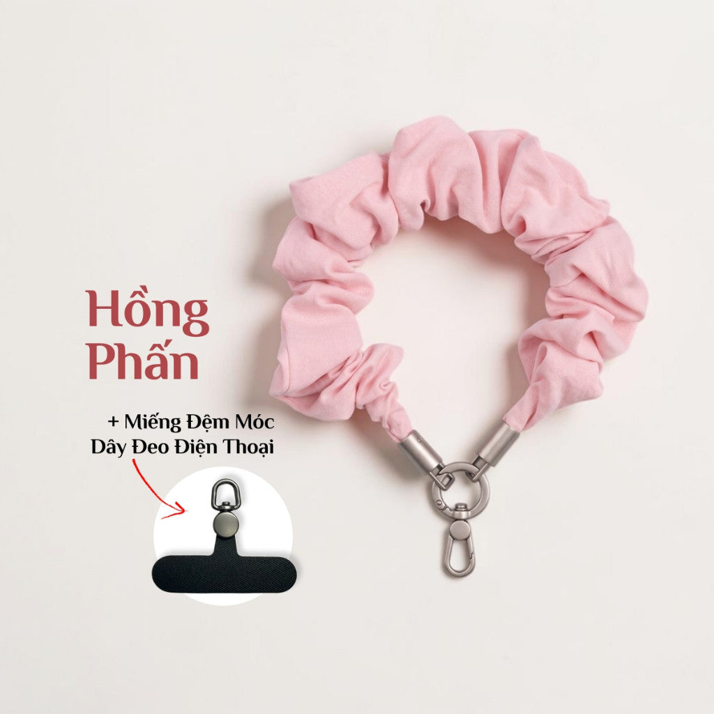 Dây Đeo Điện Thoại Vải Scrunchie Co Giãn Đa Năng Kèm Miếng Đệm Móc Chống Rơi Vỡ