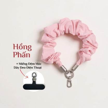 Dây Đeo Điện Thoại Vải Scrunchie Co Giãn Đa Năng Kèm Miếng Đệm Móc Chống Rơi Vỡ
