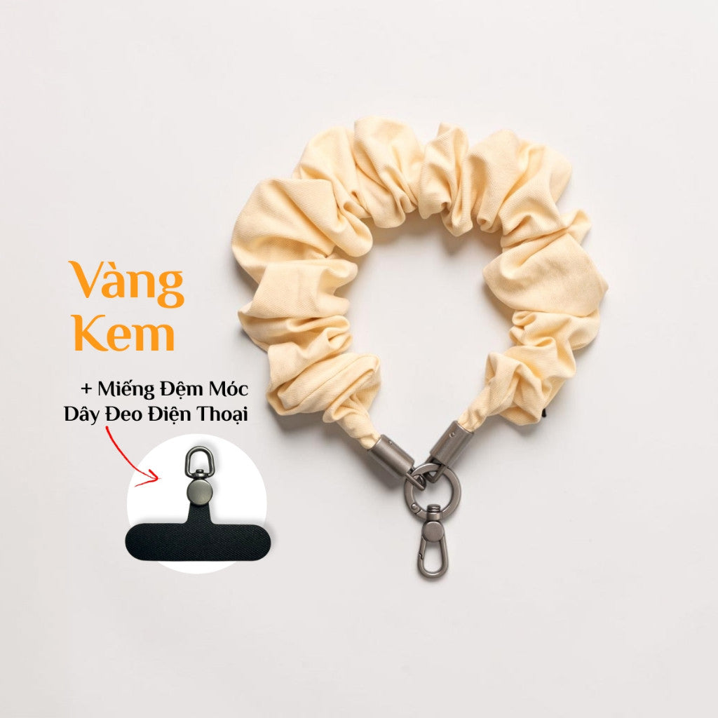 Dây Đeo Điện Thoại Vải Scrunchie Co Giãn Đa Năng Kèm Miếng Đệm Móc Chống Rơi Vỡ