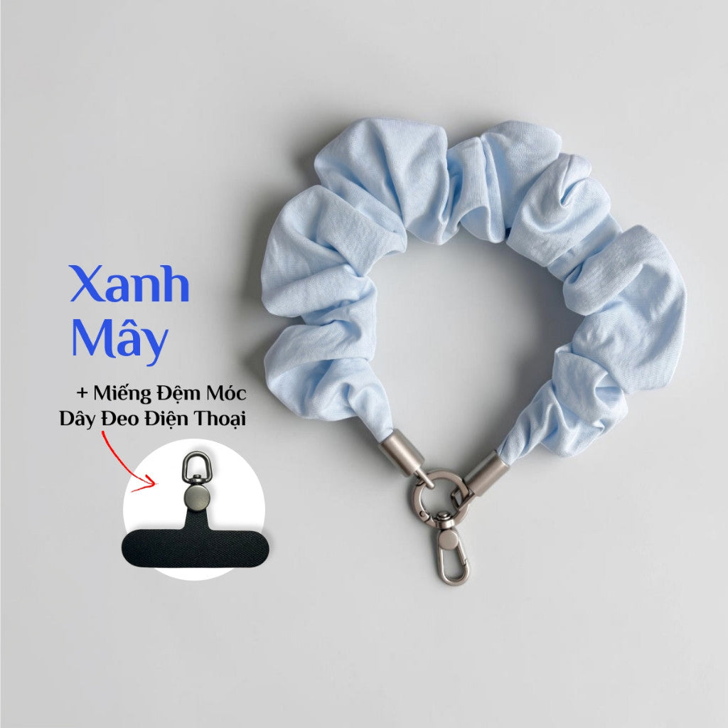 Dây Đeo Điện Thoại Vải Scrunchie Co Giãn Đa Năng Kèm Miếng Đệm Móc Chống Rơi Vỡ