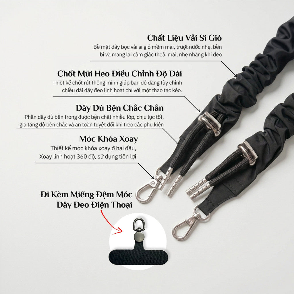 Dây Đeo Điện Thoại Máy Ảnh Túi Xách Đa Năng Chốt Rút Điều Chỉnh Độ Dài Tiện Lợi