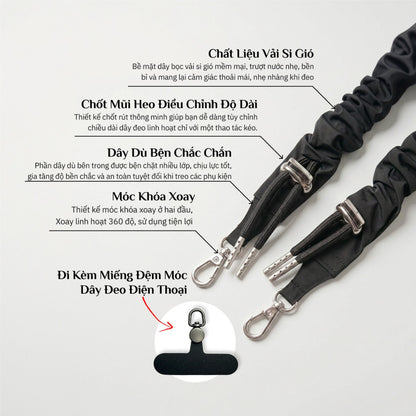 Dây Đeo Điện Thoại Máy Ảnh Túi Xách Đa Năng Chốt Rút Điều Chỉnh Độ Dài Tiện Lợi