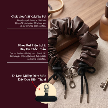 Dây Đeo Điện Thoại Giả Da Dạng Scrunchie Kết Hợp Móc Treo Túi Xách Thời Trang