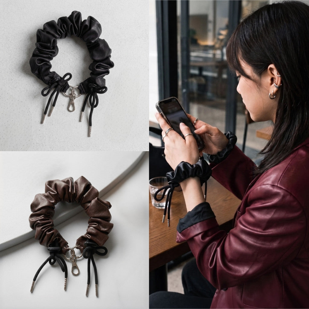Dây Đeo Điện Thoại Giả Da Dạng Scrunchie Kết Hợp Móc Treo Túi Xách Thời Trang