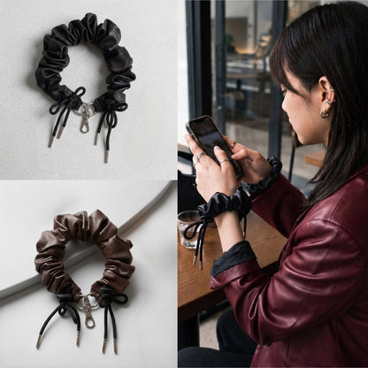 Dây Đeo Điện Thoại Giả Da Dạng Scrunchie Kết Hợp Móc Treo Túi Xách Thời Trang