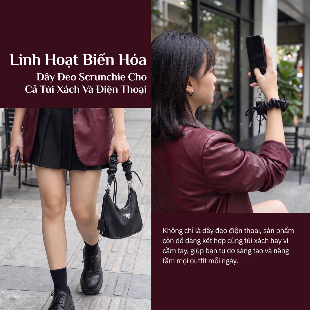 Dây Đeo Điện Thoại Giả Da Dạng Scrunchie Kết Hợp Móc Treo Túi Xách Thời Trang