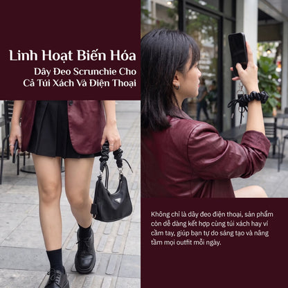 Dây Đeo Điện Thoại Giả Da Dạng Scrunchie Kết Hợp Móc Treo Túi Xách Thời Trang