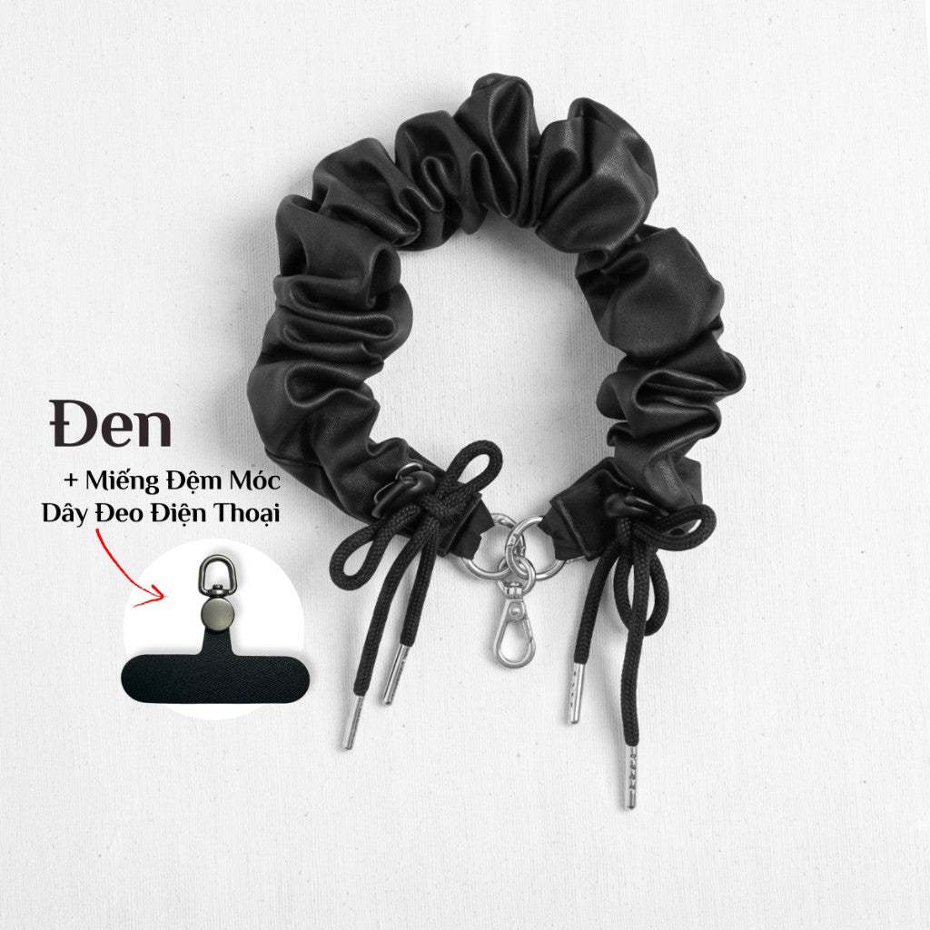 Dây Đeo Điện Thoại Giả Da Dạng Scrunchie Kết Hợp Móc Treo Túi Xách Thời Trang
