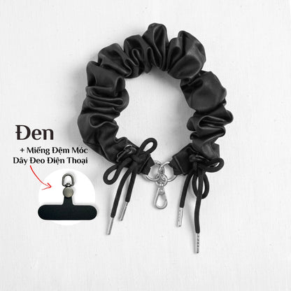 Dây Đeo Điện Thoại Giả Da Dạng Scrunchie Kết Hợp Móc Treo Túi Xách Thời Trang