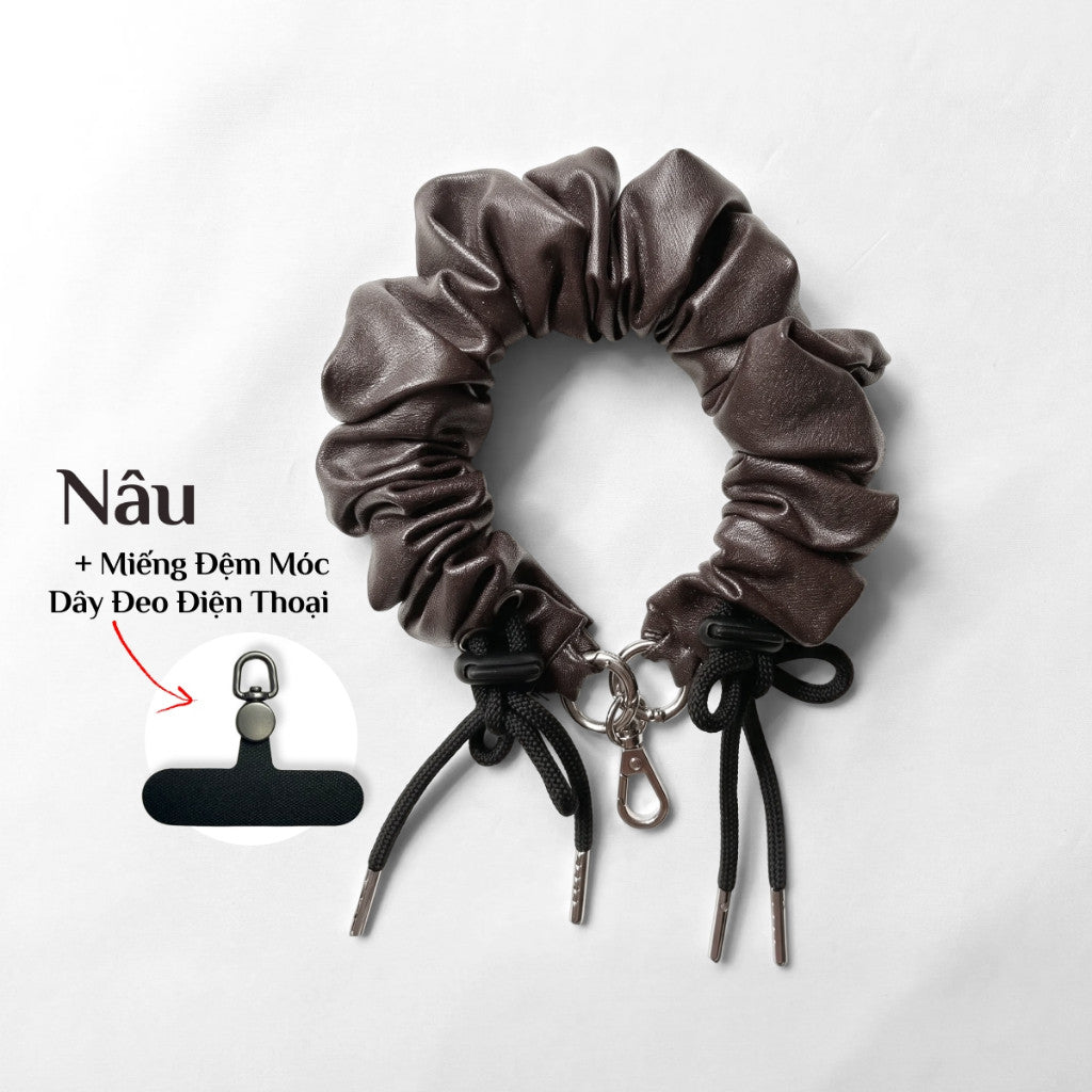 Dây Đeo Điện Thoại Giả Da Dạng Scrunchie Kết Hợp Móc Treo Túi Xách Thời Trang