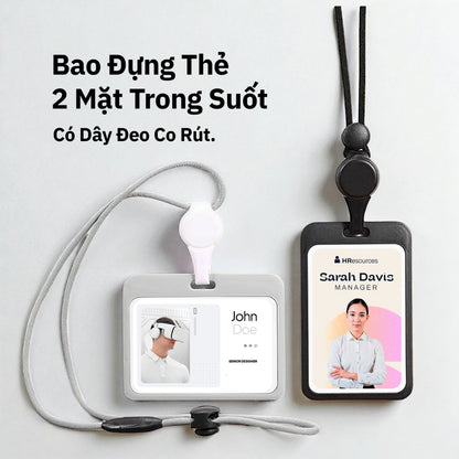 Bao Đựng Thẻ Co Rút Thông Minh - Dây Đeo Cổ 2 Mặt Tiện Lợi
